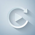 Paper Cut Video Play Button Like Simple Replay Icon Isolated On Grey Background. Paper Art Style