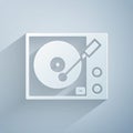 Paper cut Vinyl player with a vinyl disk icon isolated on grey background. Paper art style. Vector Royalty Free Stock Photo