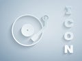 Paper cut Vinyl player with a vinyl disk icon isolated on grey background. Paper art style. Vector Royalty Free Stock Photo