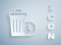 Paper cut Waste of time icon isolated on grey background. Trash can. Garbage bin sign. Recycle basket icon. Office trash Royalty Free Stock Photo