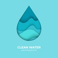 Paper cut water drop logo design template. 3D minimal water wave shapes, abstract origami ocean waves. Vector creativity Royalty Free Stock Photo