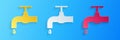 Paper cut Water tap with a falling water drop icon isolated on blue background. Paper art style. Vector Royalty Free Stock Photo
