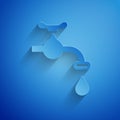 Paper cut Water tap with a falling water drop icon isolated on blue background. Paper art style. Vector Royalty Free Stock Photo