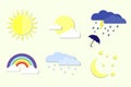 weather icons. Paper cut weather icons set on yellow background. Royalty Free Stock Photo