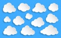 Paper cut white cloud forecast origami icon set Royalty Free Stock Photo