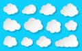 Paper cut white cloud speech bubble banner sky set