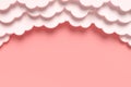 Paper cut white clouds on pink background. Royalty Free Stock Photo