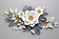 Paper cut white spring flower composition on grey background