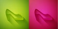 Paper cut Woman shoe with high heel icon isolated on green and pink background. Paper art style. Vector Royalty Free Stock Photo