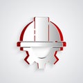 Paper cut Worker safety helmet and gear icon isolated on grey background. Paper art style. Vector Illustration Royalty Free Stock Photo