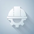 Paper cut Worker safety helmet and gear icon isolated on grey background. Paper art style. Vector Illustration Royalty Free Stock Photo