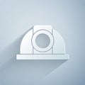 Paper cut Worker safety helmet icon isolated on grey background. Paper art style. Vector Royalty Free Stock Photo