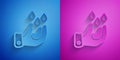 Paper cut Wudhu icon isolated on blue and purple background. Muslim man doing ablution. Paper art style. Vector