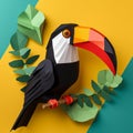 Polygon Toucan Paper Craft: Abstract Illustration With Green Leaves