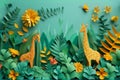 A paper cutout of a forest with three giraffes in the foreground Royalty Free Stock Photo