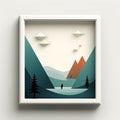 a paper cutout of a mountain landscape with a man standing in front of it Royalty Free Stock Photo