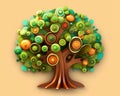 a paper cutout of an orange tree with green and orange leaves Royalty Free Stock Photo