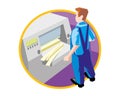 Paper cutter at work print service icon vector illustration