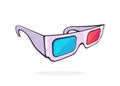 Paper 3d glasses isometric view. Stereo retro glasses for three-dimensional cinema. Symbol of the film industry.