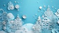 snowflakes abstract winter background art tree origami merry paper christmas blue. Generative AI. Royalty Free Stock Photo