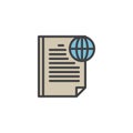 Paper document with globe filled outline icon