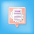 Paper Document Icon Icon and Orange Speech Bubble on Blurred Blue Background Royalty Free Stock Photo