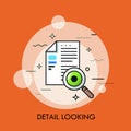 Paper document, magnifying glass and human eye. Concept of detail looking, contract inspection, text verifying, accuracy Royalty Free Stock Photo