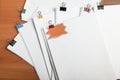 Paper document with metal clips, art shape reminder note Royalty Free Stock Photo