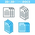 The document pile. Flat and isometric 3d outline icon set.