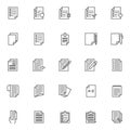 Paper documents line icons set
