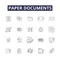 Paper documents line vector icons and signs. Documents, Sheets, Notices, Files, Forms, Manuscripts, Reports, Articles