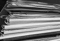 Paper documents stacked in archive. Old folders with documents in the box. office files background texture, closeup Royalty Free Stock Photo
