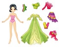 Paper doll with evening puffy green dress Royalty Free Stock Photo