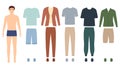 Paper doll man with clothes for different events, vector illustration Royalty Free Stock Photo