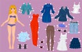 Paper doll of a pretty blond girl with clothes