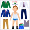 Paper doll with a set of clothes. Cute boy student. Royalty Free Stock Photo