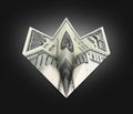 Paper dollar plane on black gradient background 3d