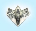 Paper dollar plane on blue gradient background 3d