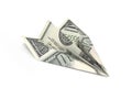 Paper dollar plane isolated on white background 3d