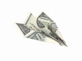 Paper dollar plane without shadow on white background 3d