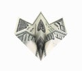 Paper dollar plane without shadow on white background 3d