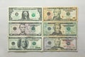 Money photo. Paper dollars of different denominations - 1, 5, 10, 20, 50 and 100 dollars. Background of dollars.