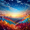 Paper Dreams: A Surreal Landscape of Floating Paper Airplanes Royalty Free Stock Photo