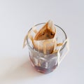 Paper drip or brewed bag of coffee Royalty Free Stock Photo