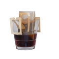 Paper drip or brewed bag of coffee on cup,clipping