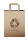 Paper eco bag. Re-processing of raw materials. Environmentally friendly products. Health food stores. Realistic vector on white