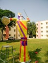 Paper effigy of Ravan stuffed with fireworks