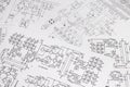 Paper electrical engineering drawings. Work of an electronic engineer Royalty Free Stock Photo