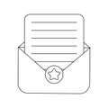 Paper envelope with letter. Black and white illustration. Feedback concept