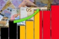 paper euro banknotes, Belgium flag on textured background of graph, concept banking, stability national currency, monetary